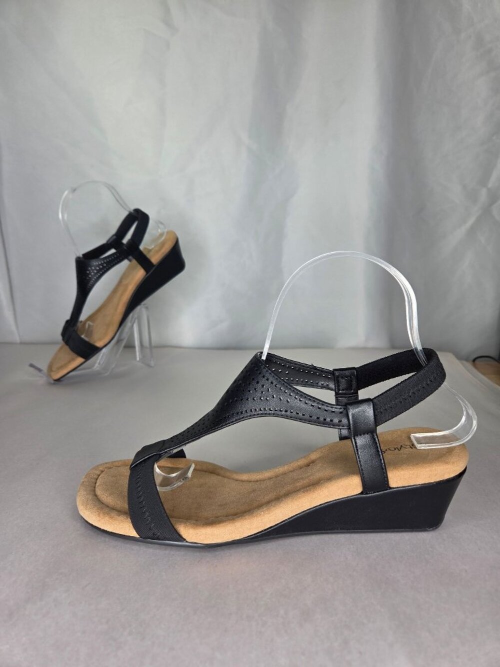 Style & Co Step N Flex Vacanzaa Wedge Sandals - Black, Size: 8 M